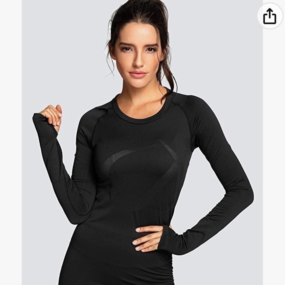 CRZ YOGA Seamless Athletic Long Sleeve Sports Breathable Gym Workout Top Large